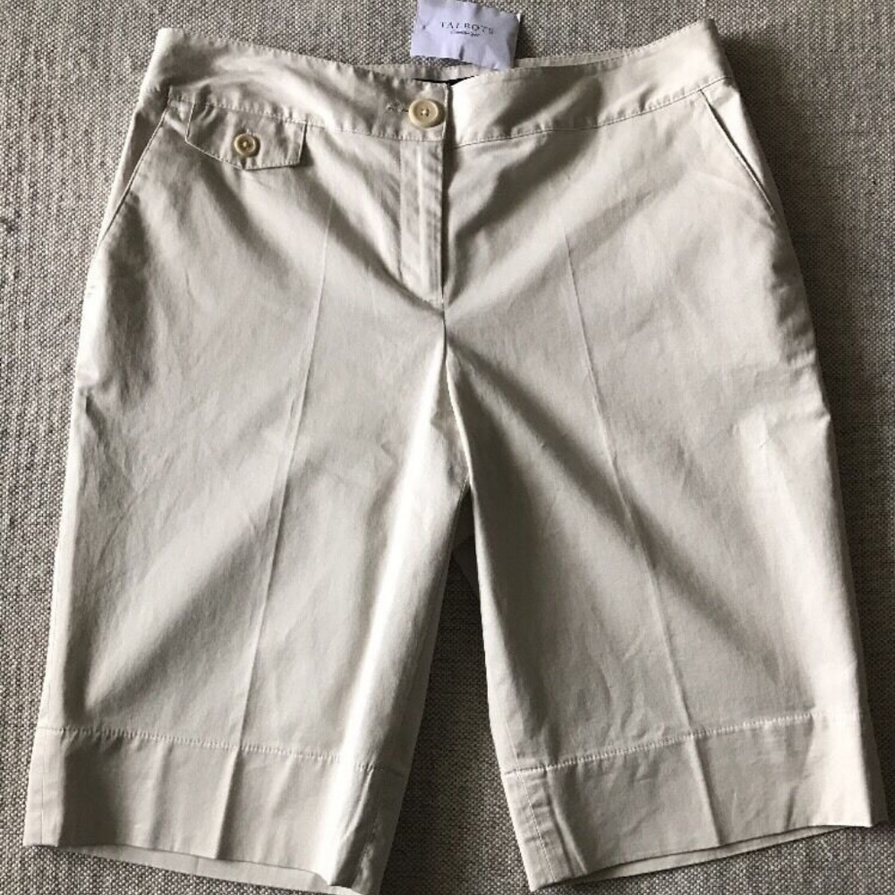 Talbots Petites Flat Front Khaki Shorts Sz‎ 10P NWT